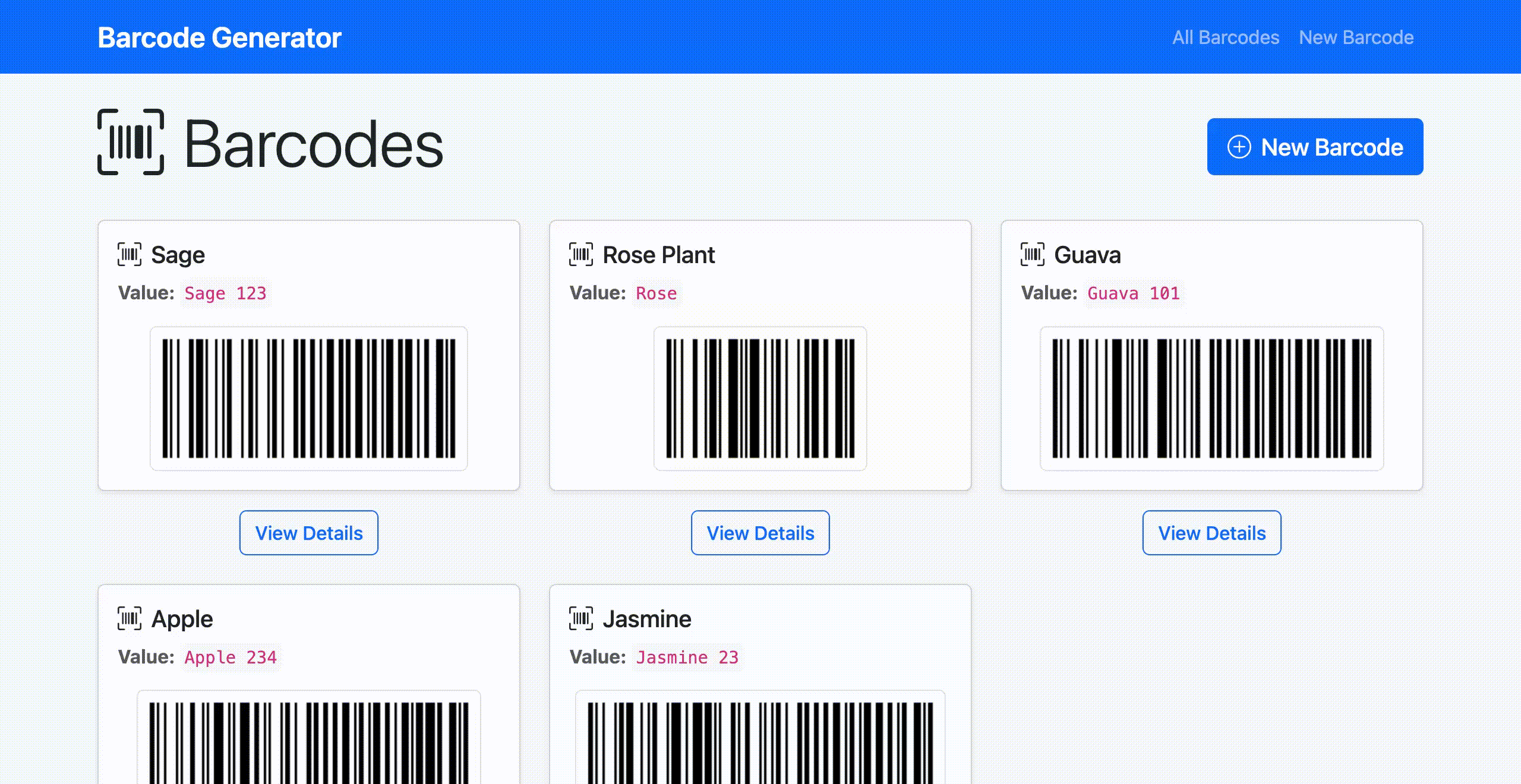 Barcode webapp demo